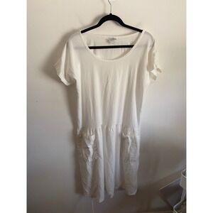 Appel Vintage White Cotton Drop Waist Midi Dress Pockets Made in USA Womens L